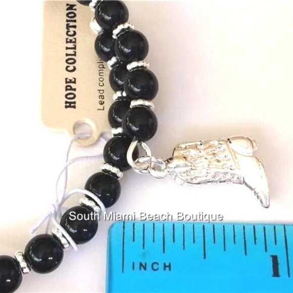 Country Western Cowboy Boot Charm Bracelet Silver Plated Black Cowgirl Stretch - Picture 9 of 9